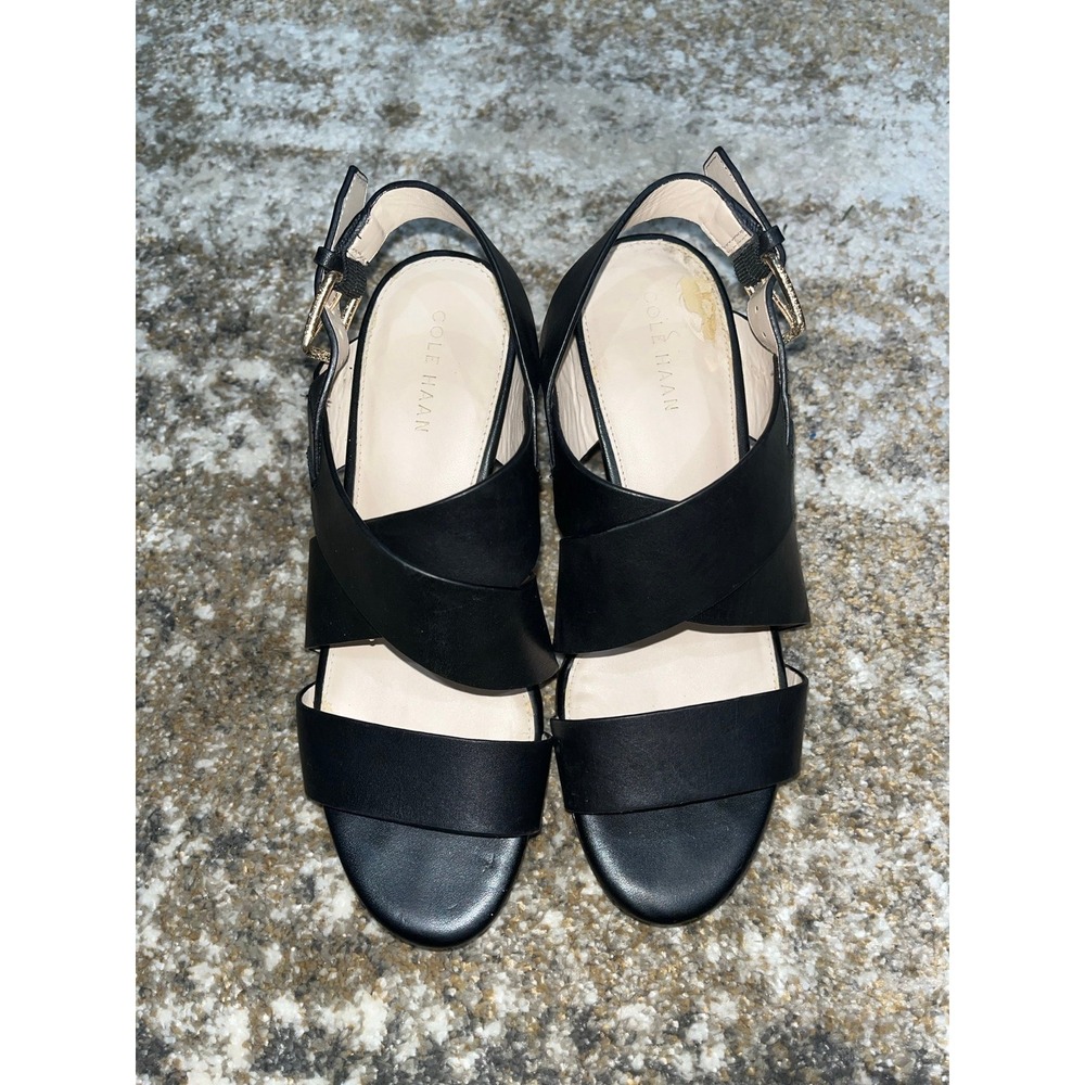 Cole Haan Penelope II wedge sandal in black leather. Size 6 - Picture 2 of 7